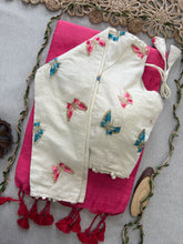 Gajri Handloom Cotton Saree With Embrodery Work Redy Made Blouse